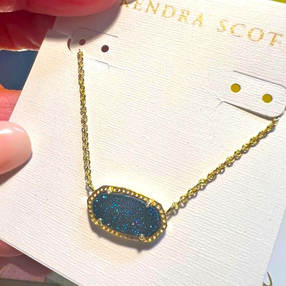 NWT Kendra Scott Retired Elisa Necklace Blue Sparkly Drusy & Yellow Gold GORG! - Picture 6 of 13